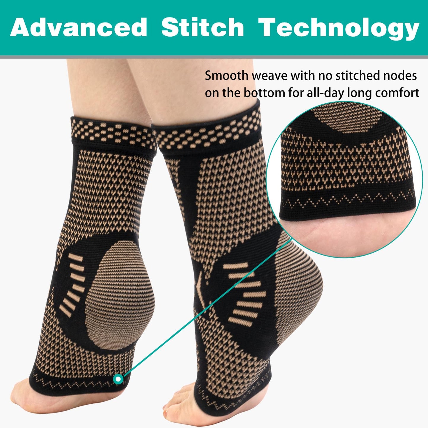 INDEEMAX Ankle Brace for Sprained Ankle Compression Sleeve, 2 Pack Copper Infused Ankle Support Brace for Women & Men, Plantar Fasciitis Relief Achilles Tendonitis, Sports Running, Copper Black, XL