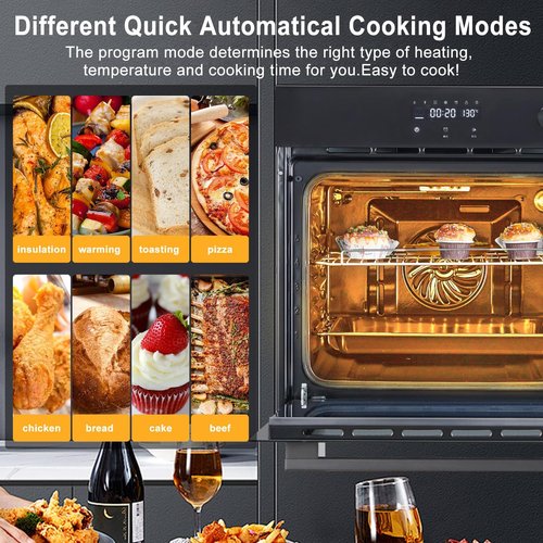 24 Inch Electric Single Wall Oven, 2.5 Cu.ft Built-in Convection System with 8 Cooking Functions in Stainless Steel, Touch Control