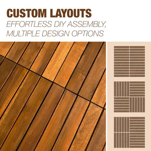 10 pcs Premium Acacia Wood Interlocking Decking Tiles – 12x12x0.9in Weatherproof Patio Flooring Outdoor – Interlocking Deck Tiles for Balcony, Backyar & Poolside, All-Weather Use (Golden Teak Finish)