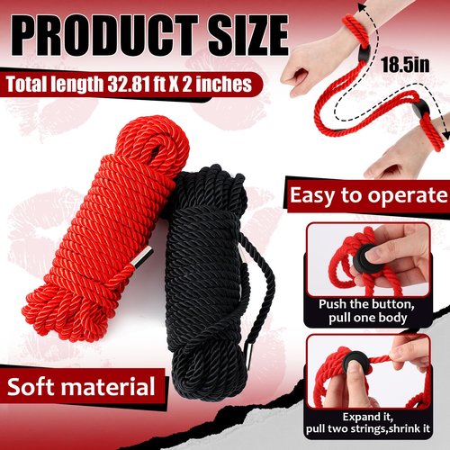 Tisancy 4 Pcs Craft Rope Kit - Includes 2 Bundles Soft Silk Cords & 2 Adjustable Nylon Bracelets, 32. 81 ft Multipurpose Twisted Trim for DIY Projects, Home Decor & Daily Use(Black, Red)