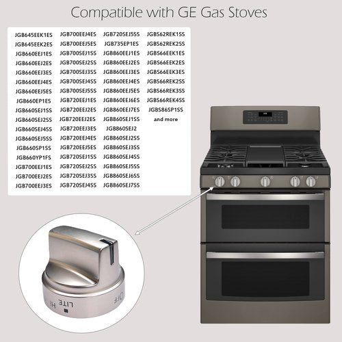 WB03X24818 Stove Knob Replacements for GE - Burner Range Knobs Replacement with Numbers Compatible with GE Gas Stoves Reinforced D-Shape Hole (1)