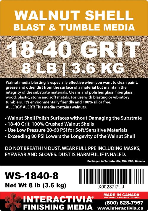 8 lbs or 3.6 kg Ground Walnut Shell Media 18-40 Grit - Fine Walnut Shells for Tumbling, Vibratory Or Blasting