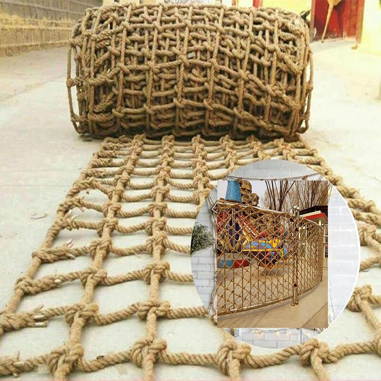Heavy Duty Hemp Rope Cargo Net, Safety Anti-Fall Fence Net for Children Pet Cat, Tree House & Stair Balcony Protection - Outdoor Hammock & Playground Nets,3x3FT / 1x1(M)