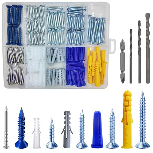 Wensilon (274 pcs) Plastic Drywall Wall Anchors Kit with Screws， Concrete Screw kit Wall Anchor Set Suitable for Brick and Cement Walls