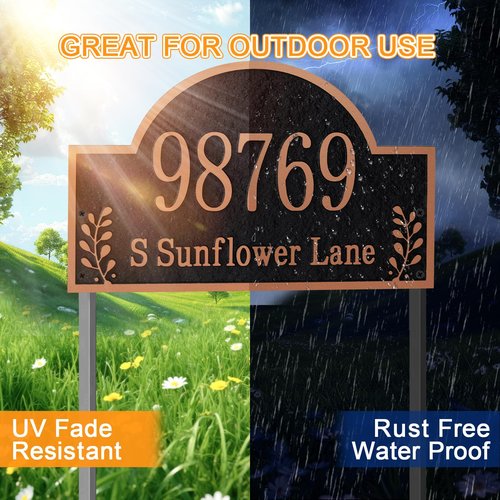 Customizable Address Sign - LAWN MOUNTED Plaque Outdoor House Number Ideal for Home and Garden Décor Arched Style 6