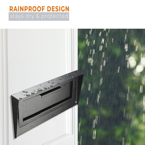 Metateel Through The Door Locking Mail Drop Box with Rain Cover Mail Slot, Heavy Duty Door Mount Mailboxfor Key Rents Cash Checks Letters, Safe Deposit Drop Box for House Office Commercial, Black