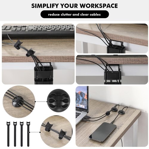 Yaomiao 2 Pack Under Desk Vertebrae Cable Management Kit Standing Desk 48 Inch Adjustable Quad Entry Flexible Cord Organizer with Ties, Stick-on Clips Cable Management Set for Home User Office Worker