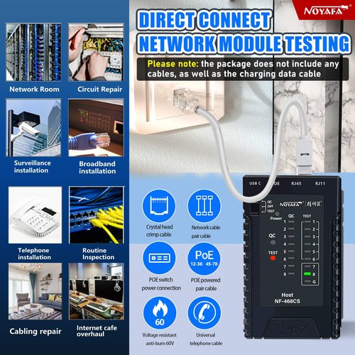 NOYAFA NF-468CS Network Cable Tester Telephone & Continuity Tester Ethernet Cable Mapper for RJ45/RJ11/RJ12/CAT5/CAT6/POE Test UTP/STP Network Test Tool (Black)
