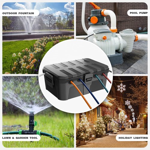 Flemoon Large Outdoor Electrical Box (12.5 x 8.5 x 5 inch), IP54 Waterproof Extension Cord Cover Weatherproof, Protect Outlet, Plug, Socket, Timer, Power Strip, Holiday Light Decoration, Black