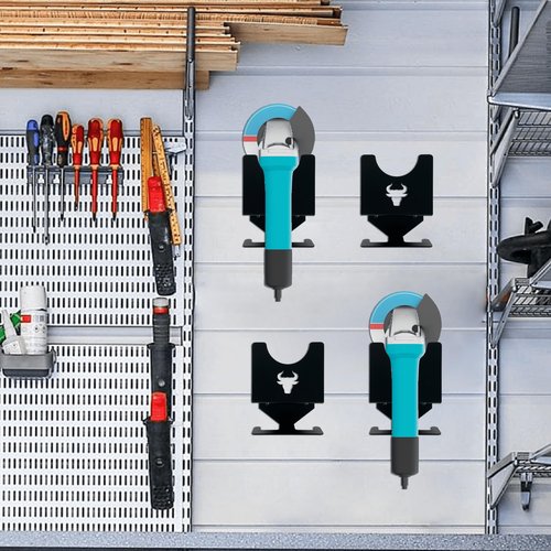 Heavy-Duty Angle Grinder Stand Wall Mount (4PCS) - Metal Tool Holder for Bench Grinder, Polisher & Air Tools - Garage, Workshop Clutter-Free Organizer with Quick-Install Brackets