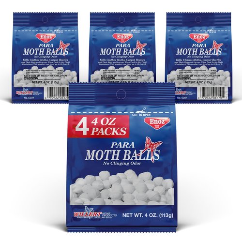 Enoz Para Moth Balls, Kills Clothes Moths and Carpet Beetles, No Clinging Odor, 4 Oz (Pack of 4)