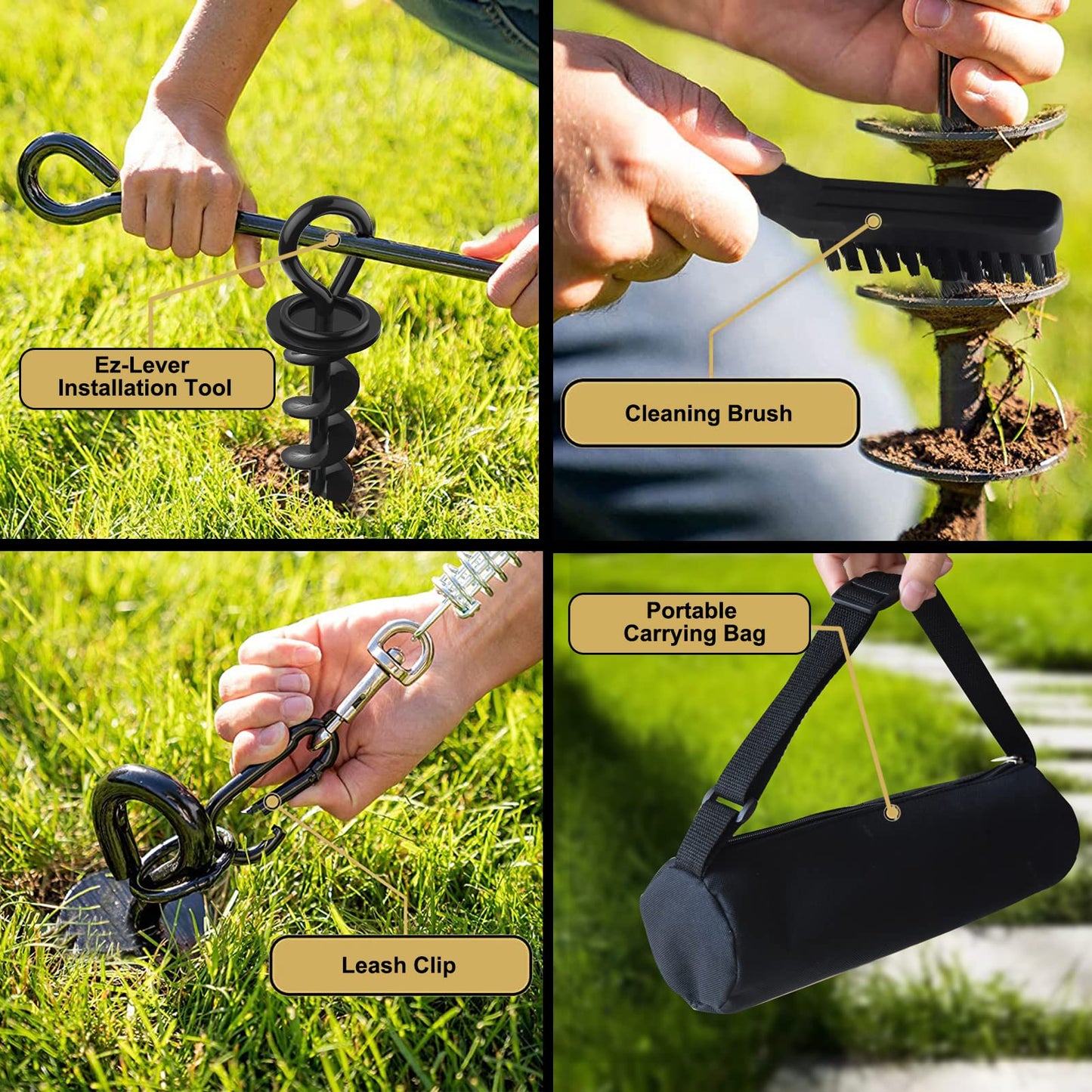 Eurmax USA 2-Pack Heavy Duty Dog Tie Out Stake, No-Tangle In Ground Anchor Runner for Large Dogs up to 210 Lbs - Perfect for Yard, Beach and Camping (Medium,Navy Blue)