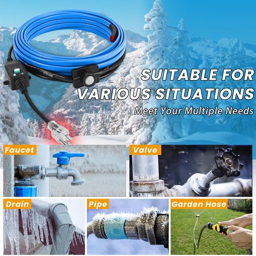 PROEZE 40ft Heat Tape for Water Pipes with Thermostat, for Pipe Freeze Protection, Self-Regulating Heating Cable, Keeps Water Flowing at -40°F, 120V,5W/ft,Pipe Heater for Home,Roof,Outdoor