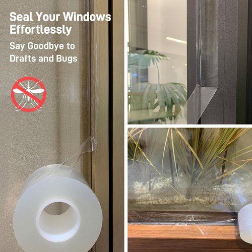 PinkCross Transparent Window Weather Sealing Tape, 2 Inch x 33 FT Weather Stripping Residue-Free Clear Windows Insulation Tape, Clear Watherproof Seal, AC, Doors - Heavy Duty Adhesive (Winter Ready)