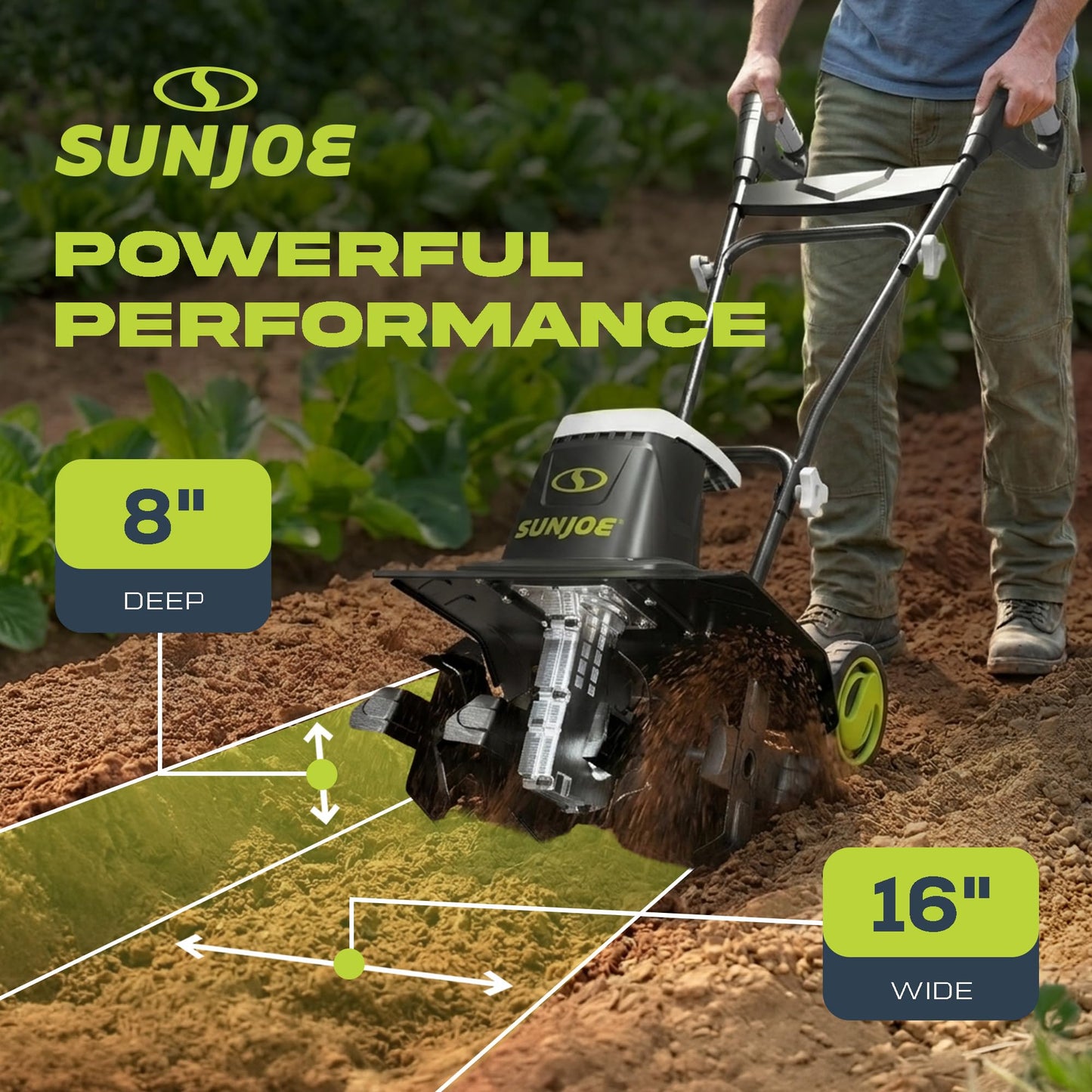Sun Joe Corded Electric Garden Tiller & Cultivator with Steel Tines, 16 In, 12-Amp Motor - Heavy-Duty Tilling Machine and Power Tools for Lawn, Yard, and Gardening Care, TJ603E