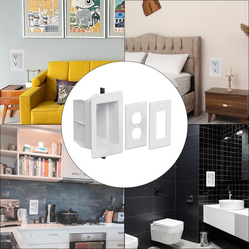 Recessed Outlet/Electrical Box Single Gang, Recessed Outlet Box for Wall Mount TV, Antenna, Phone and Cable TV, Suitable for GFCI Outlet and Standard Outlet, for Old or New Construction(1 Pack)