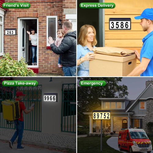 Solar House Numbers for Outside Light Up, Smart Auto ON/OFF Solar Address Sign, Cool/Warm White LED Illuminated Address Plaque for Yard, Home, Garden, Lawn and Street, IP65 Waterproof