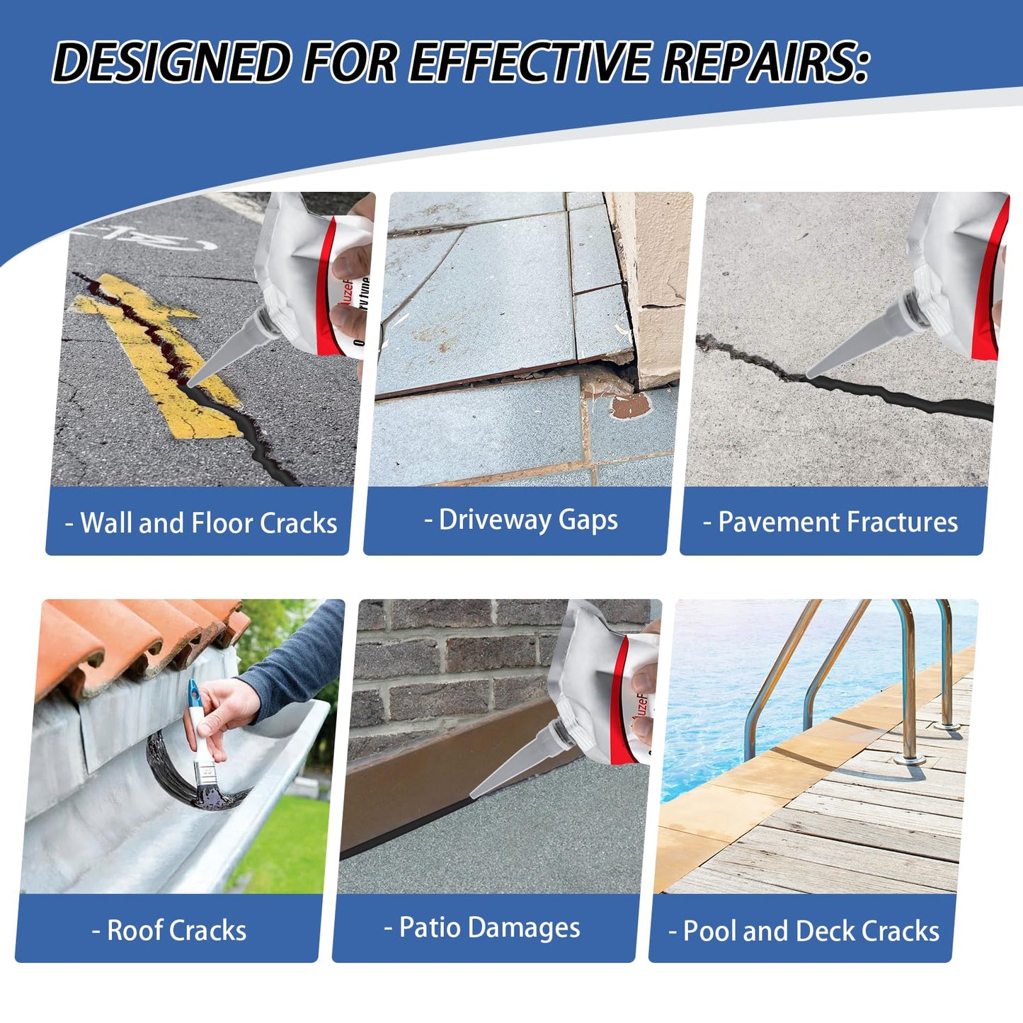 Slab Crack Repair Sealant, Quick-Drying Repair Sealant, Waterproof Concrete Filler, Weatherproof Caulk for Pavement & Sidewalks (2 Pcs,2.2LB)