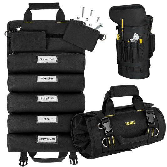 Tool Bag,Large Roll Up Tool Bag Organizer,13 Pockets Tool Roll Storage Pouch,Heavy Duty Portable Tool Storage Carrier Bag for Men,Mechanic,Electrician,Valentines Day Gifts for Men,Black