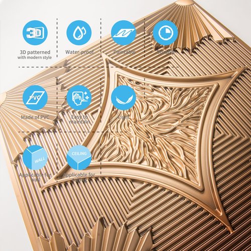 Art3d Drop Ceiling Tiles 24x24 in Bronze (12-Pack, 48 Sq.ft), 3D Wainscoting Panels Glue Up 2x2