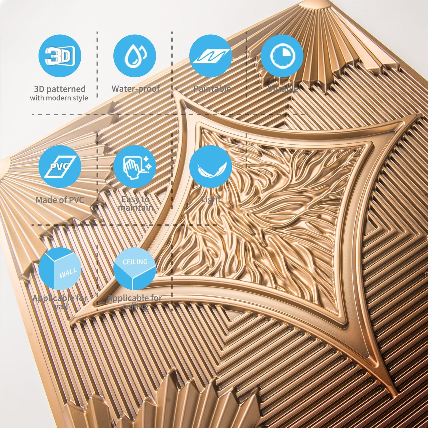 Art3d Drop Ceiling Tiles 24x24 in Bronze (12-Pack, 48 Sq.ft), 3D Wainscoting Panels Glue Up 2x2