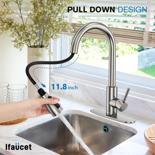 Kitchen Faucets, Kitchen Faucet with Pull Down Sprayer, High Arc Single Handle Kitchen Sink Faucet with Water Lines, Brushed Nickel Kitchen Faucet with Sprayer, RV Sink faucets