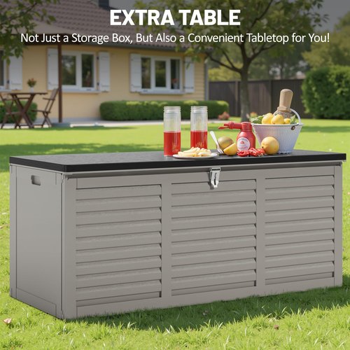 Sesslife 130 Gallon Outdoor Storage Box Lockable Deck Box with Handles Waterproof Dustproof Storage Box Easy to Assembly for Gardens Patio Yards (Gray)