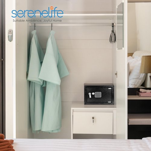 SereneLife Electronic Safe Box Heavy Duty 12.2’’ x 7.8’’ Lockbox Digital Keypad Code & 2 Key access Small Money Safe for Home & Office Secure Cash, Jewelry, Valuables Wall & Floor Mountable