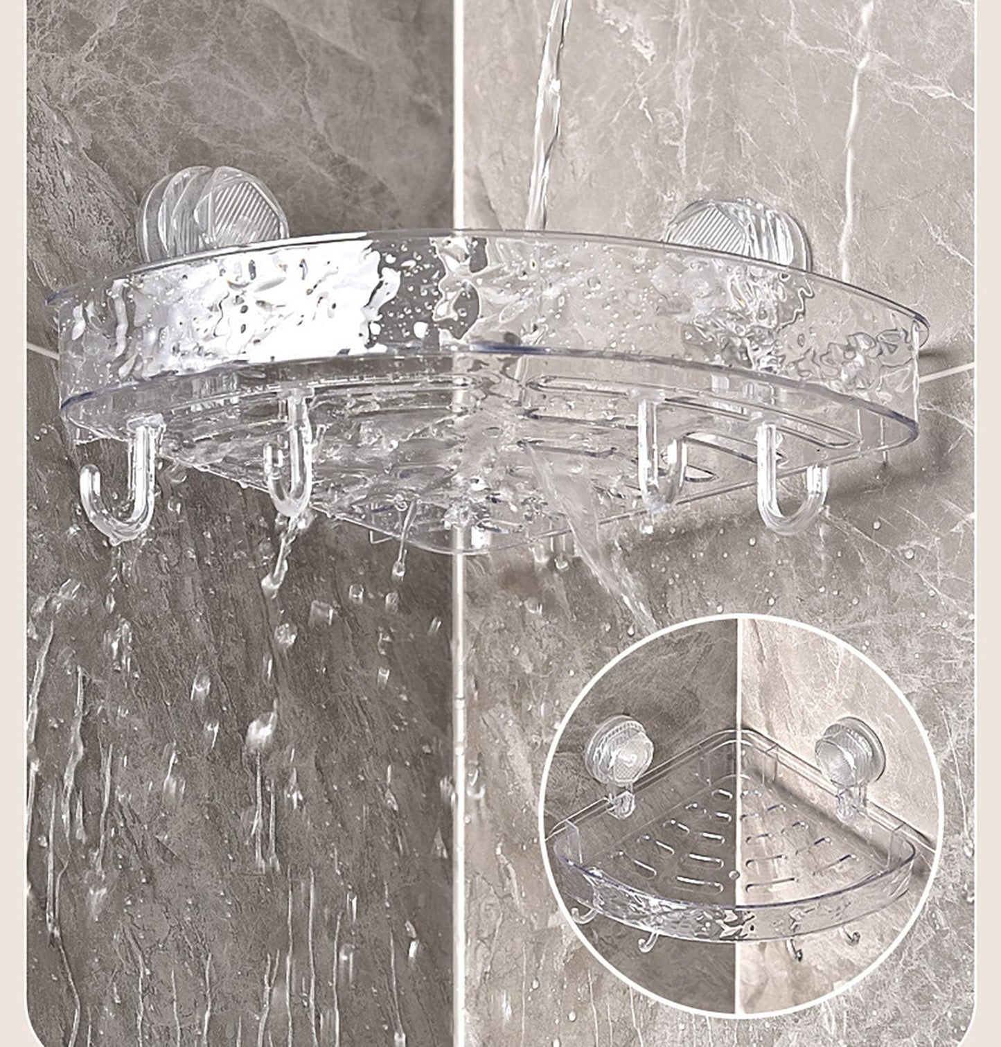 YIKANGHENG Suction Storage Rack, 9 Inch Black Plastic Bathroom Corner Removable Toiletry Storage Rack for Kitchen and Bathroom (Black)