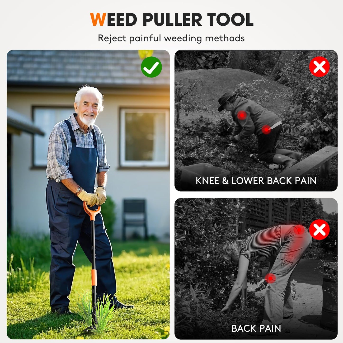 Tovve 4-Claw Weed Puller Tool, 42" Stand Up Gardening Hand Weeding Tool, Upgraded Iron Claw Garden Weeder with D-Handle, Root Weeder Tool with Weed-Eject Design - Standing up Mowing is Easier