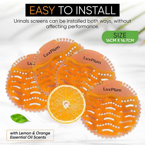 Urinal Screens Deodorizer 10 Pack Long-Lasting Orange Scent, Splash Control Urinal Mats Odor Eliminator for Wet & Dry Urinals Bathroom Freshener, Toilet Deodorizer, Urinal Cakes