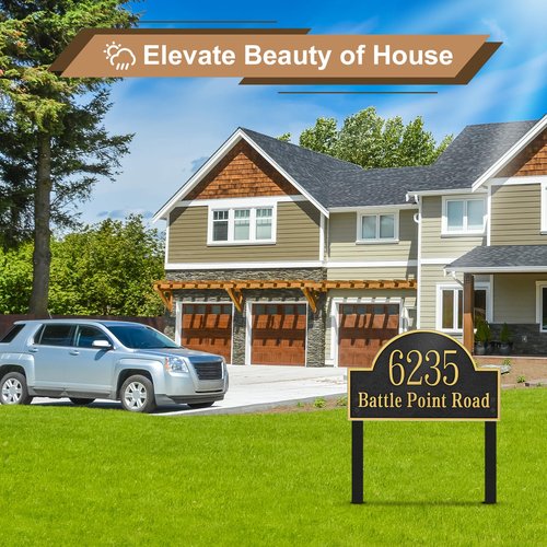 Large Address Plaque LAWN MOUNTED - Custom Address Sign,House Number Plaque Sign for Yard,Driveway,Ground,Garden Metal Option Weather Resistant With Stakes 13.4'' x 8.11'' (Style 6)