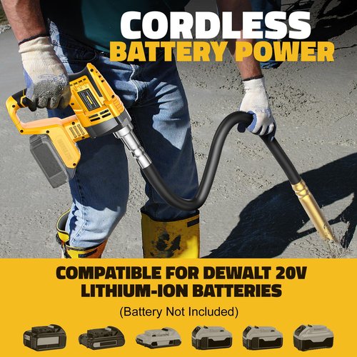 Handheld Concrete Vibrating Tool for Dewalt 20V Battery, 600W Cordless Electric Concrete Vibrator with 3.8ft Shaft Rod, 6000RPM Portable Pencil Cement Vibrarator Remove Air Bubble and Mix Concrete