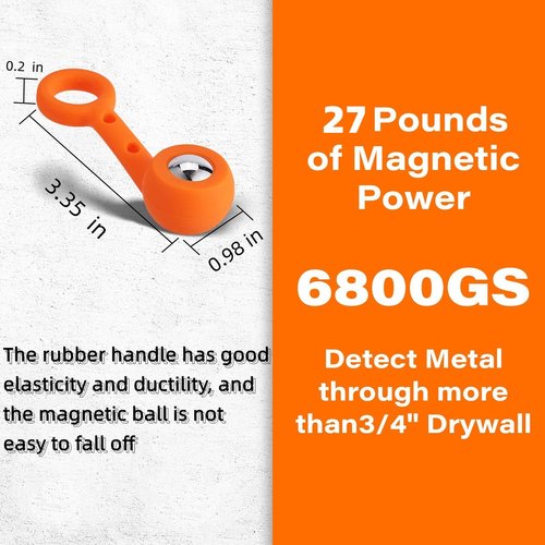 JFYOW Magnetic Stud Finder with 20mm Stud Ball 6800Gs Magnetic Power, Detects Metal Through 3/4" Drywall (1Pcs Orange)