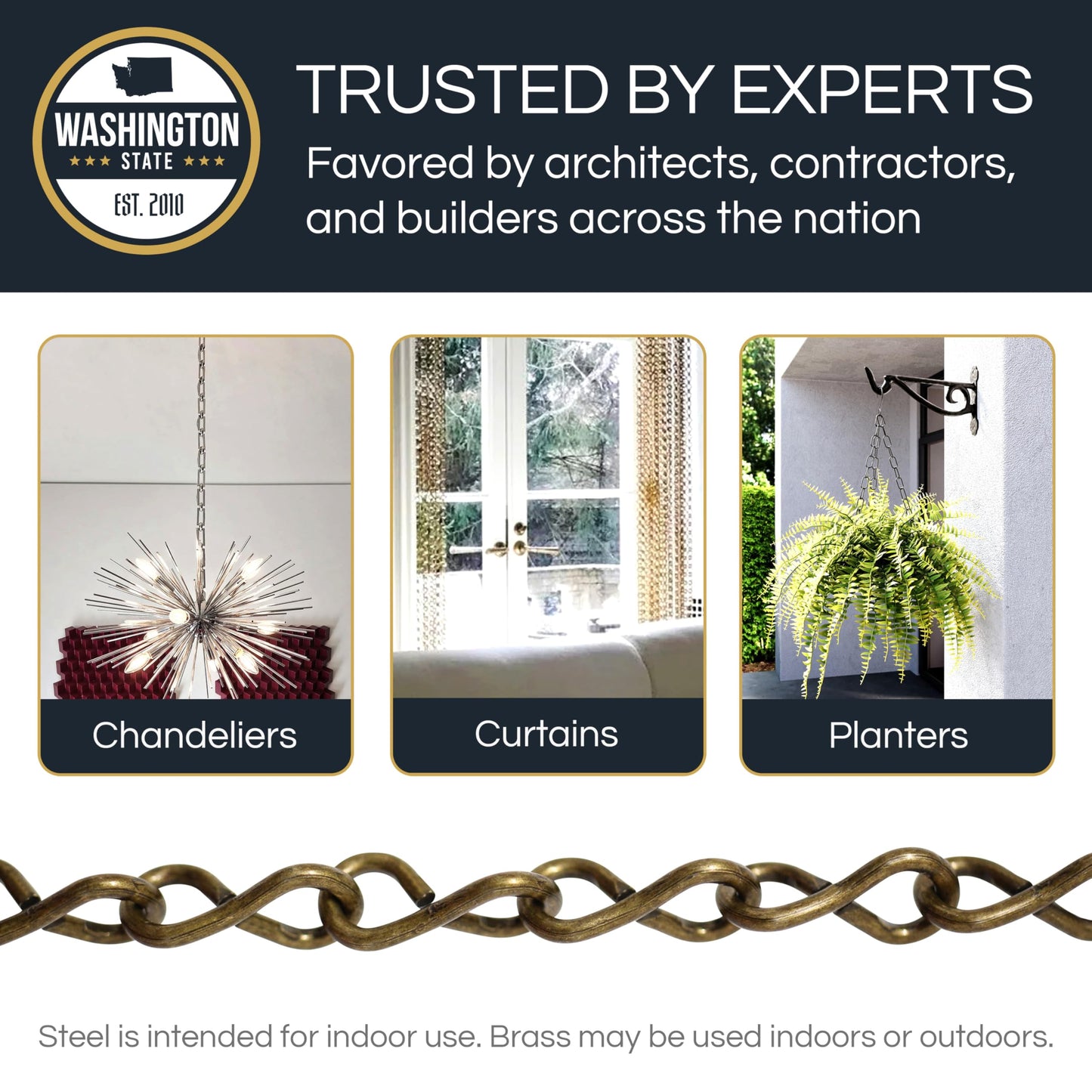 RCH Hardware CH-S50-16-BLK-3 | 14 Gauge Decorative Solid Steel Single Jack Fixture Chain | 3 Foot Increments | Black Finish