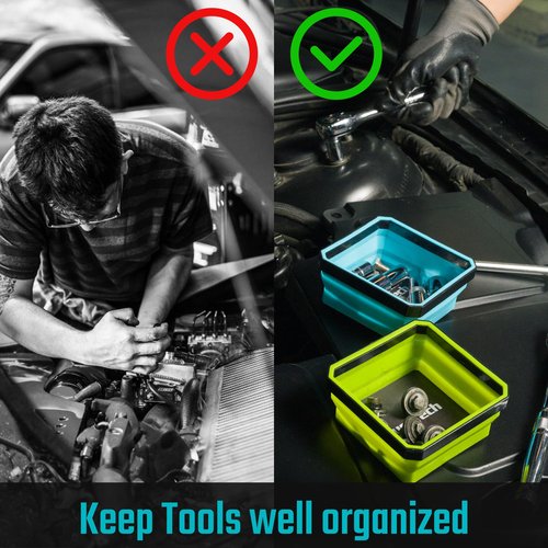 DURATECH Magnetic Foldable Parts Tray Set, 3 Pack Collapsible Silicone Tool Tray Set with Double-Sided Magnetic Base for Organizing Screw Bolts Nuts Washers Pins and Other Small Metal Parts
