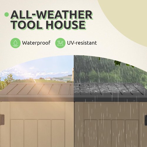GOOBED Vertical Outdoor Storage Shed, 59 Cubic Feet Resin Tall Shed, Lockable Waterproof Tool Organizer for Garden, Garage, Patio, No Shelves (Brown)