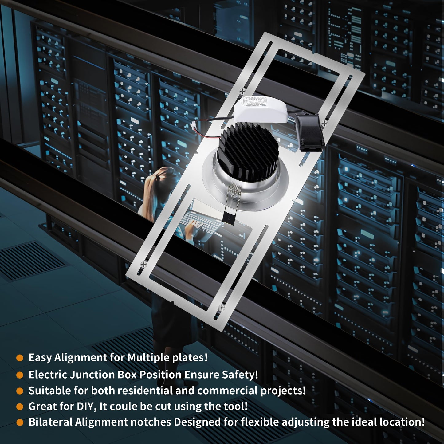 New Construction Mounting Plate, 6 Inch, LED Recessed Lighting Housing Kits, Flat Steel Rough in Bracket Fixture for LED Light Bar, 12PC Shallow Recessed Lighting Housing Plate