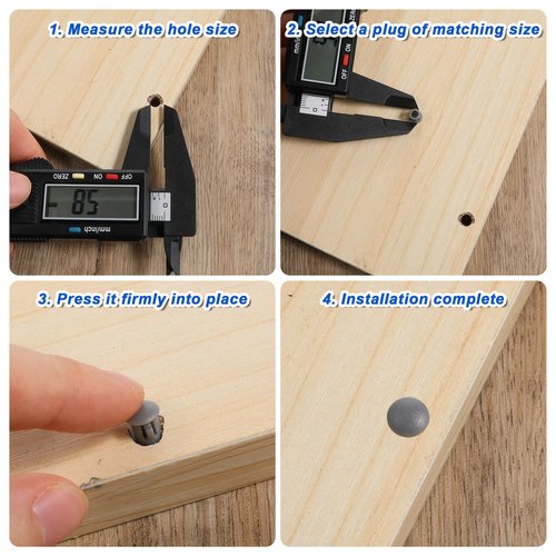 155 Pcs Plastic Plugs for Round Holes, Plastic Hole Plugs Grey Nylon Hole Plug Set Locking Insert End Cap for Cabinets Machines Furniture 3/16", 1/4", 5/16", 3/8", 1/2", 1"