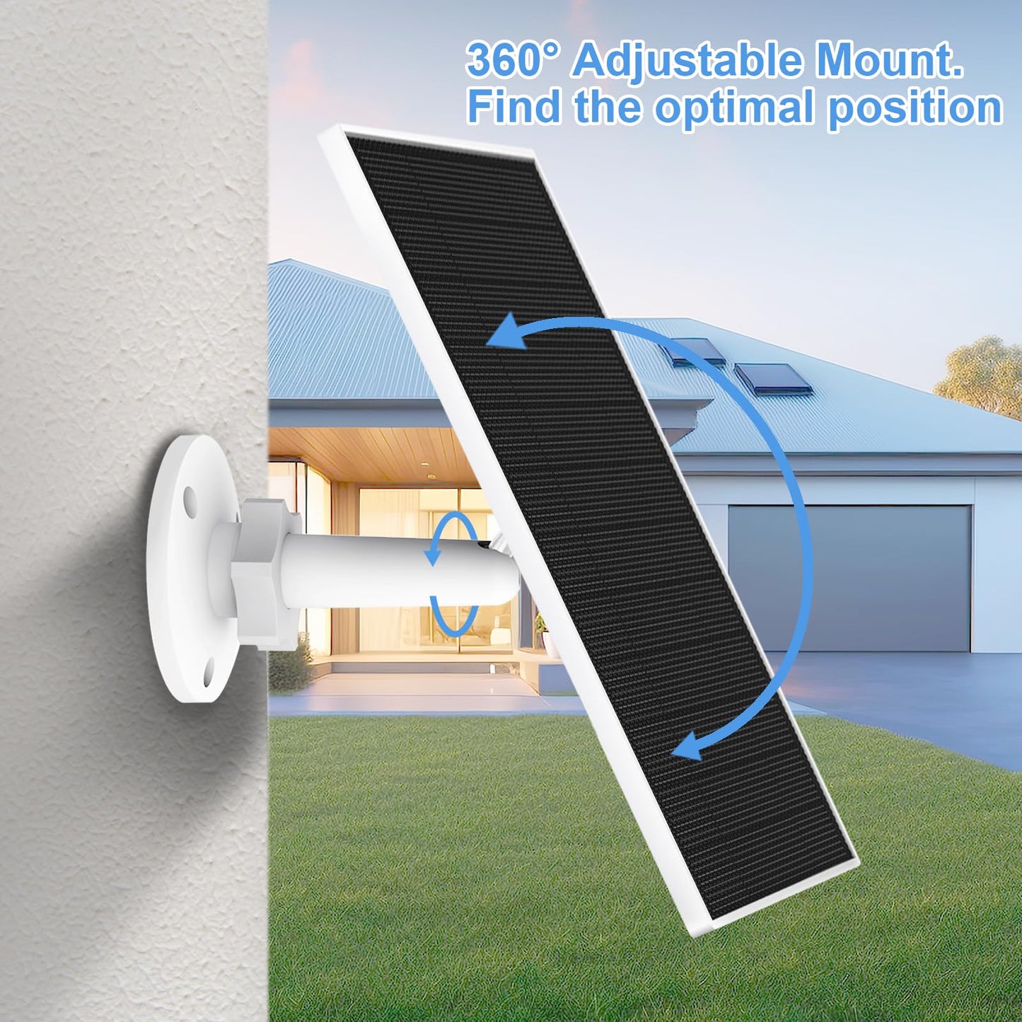 Solar Panel for Eufy Outdoor Camera, 5W Solar Panel Charger Compatible with Eufycam, Continuous Power Supply, 9.8ft Charging Cable, IP65 Waterproof, Adjustable Wall Mount, 1 Pack