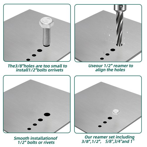 5PCS M2 HSS Taper Chucking Reamer Set 3/8",1/2",5/8",3/4",1 Fit 1/2" Round Shank Construction Reamer Drill Bit Bridge Also for Wood Alloy Steel Metal Align The existing Hole and Expand The Reamer