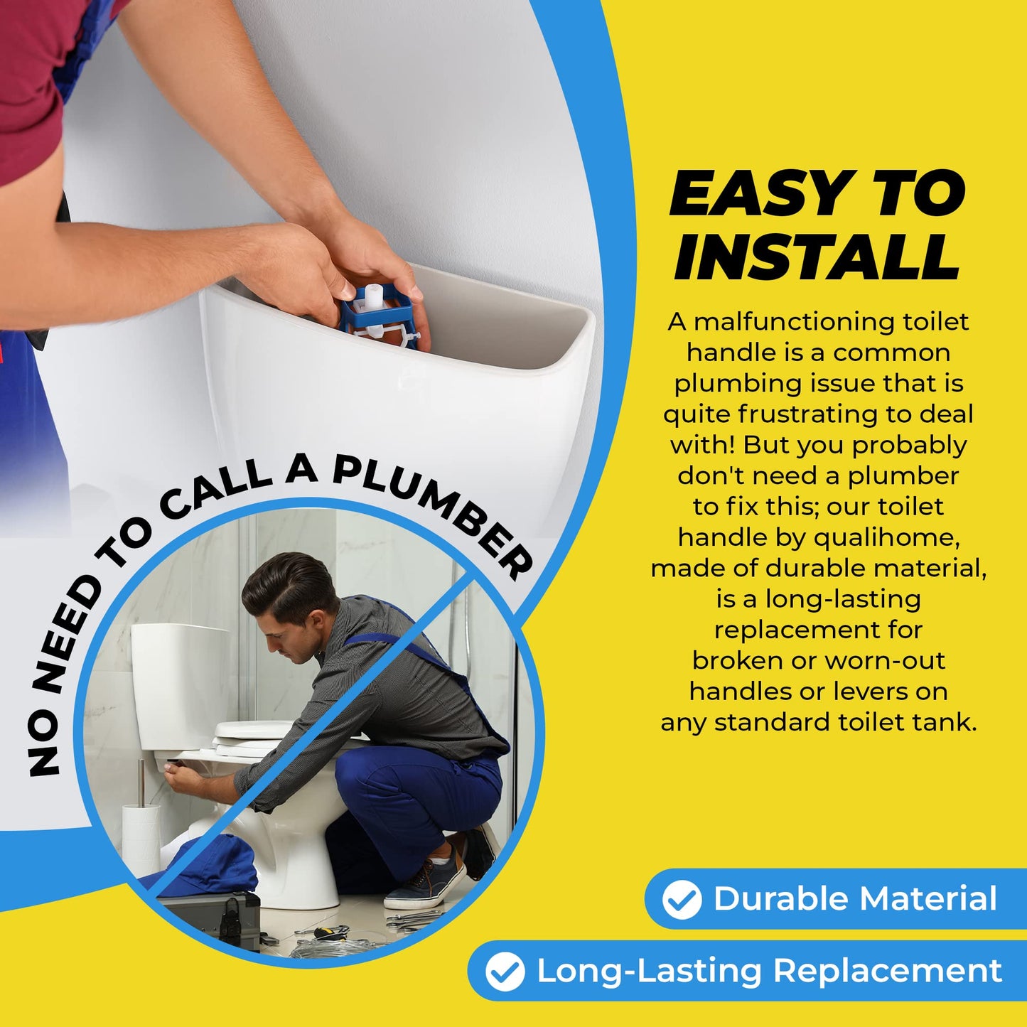 Qualihome TOTO Toilet Handle Replacement THU004-CP - Side Mount Toilet Handle Tank Flush Lever - Toilet Bowl Handles Side Mount - ELJER Toilet Handle Replacement - Chrome Polished