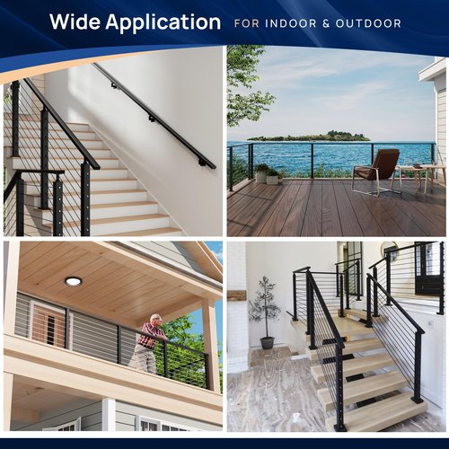 1 Pack 4FTx 2"x1" Aluminum Black Handrail with Nylon End Caps Self Drilling Screws, Rectangular Handrail Cuttable Flat Top Rail for Deck Stair Railing Indoor Outdoor Cable Railing System