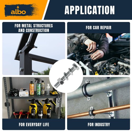 ALBO 300 pcs Hex Head Bolts and Nuts Grade 5 Zinc Plated 1/4-20, 5/16-18, 3/8-16 Nut and Bolt Set with Flat and Spring Washers in Case