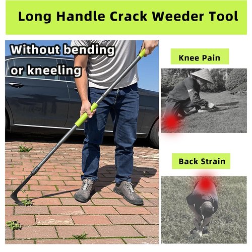 KLDOLLAR Crack Weeder, 48" Long Handle Crevice Weeding Tool with Soft Foam Grip, Stainless Steel Weed Puller Tool Weeder Tool, Efficient Weed Remover Tool for Sidewalk, Paver, Narrow and Wall Gaps