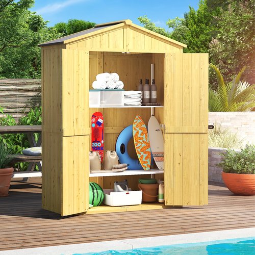 IWDOO Outdoor Storage Shed, 76'' Outdoor Shed Storage Cabinet, Garden Shed, Wood Tool Shed with Lockable Doors and Floor, Waterproof Roof for Yard, Patio, Deck, Porch, Lawn
