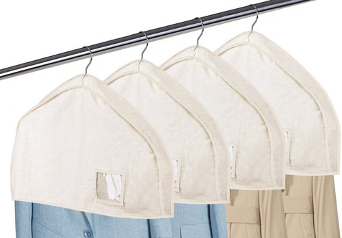 Cotton Shoulder Covers Garment Bags for Clothes 2" Gusset Garment Dust Protectors with Clear Pocket, for Suit, Coat, and Dress Storage - Eco-Friendly, Durable for Closet, Travel, and Hote (4 Pake)