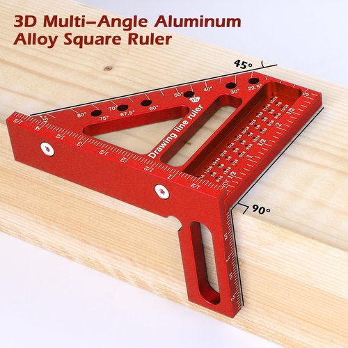 Aiwons 3D Multi-Angle Measuring Ruler -Precision Woodworking 3D Square Protractor 22.5-90 Degree and Miter Triangle Ruler - Aluminum Alloy Drawing Line Ruler for Engineer Carpenter and Craftsmen Red…
