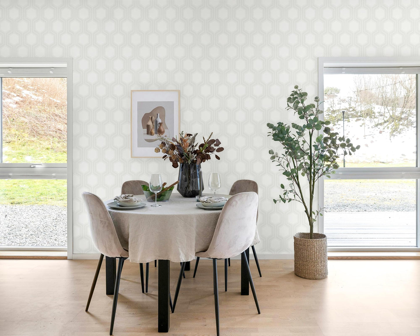 Tomete Modern Peel and Stick Wallpaper, Geometric Boho Wall Paper, Light Gray White Contact Paper for Cabinets Drawers, Kitchen, Bathroom, Removable Wall Covering for Living Room, Waterproof, Vinyl