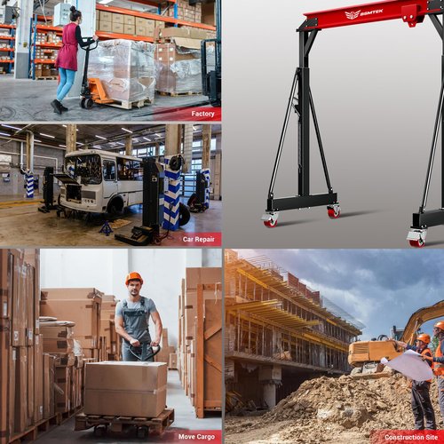 BSMTEK 2 Ton Gantry Crane – Adjustable Height (8.53-12.5 FT) & Width (9.06 FT), Heavy-Duty Shop Lift Hoist with 5000 Lb Manual Trolley，Red